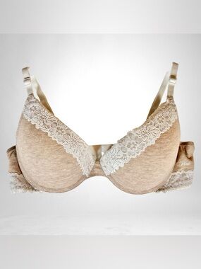 VICTORIA'S SECRET PINK Super Push-Up Bra Oatmeal Heather Sz 34B